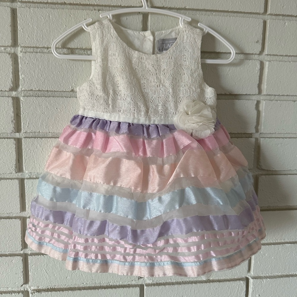 Baby Girls Lace Striped Knit To Woven Dress
